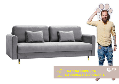 Sofa Ontario | Sofa rozkładana | Kanapa | Jasny szary | Welur