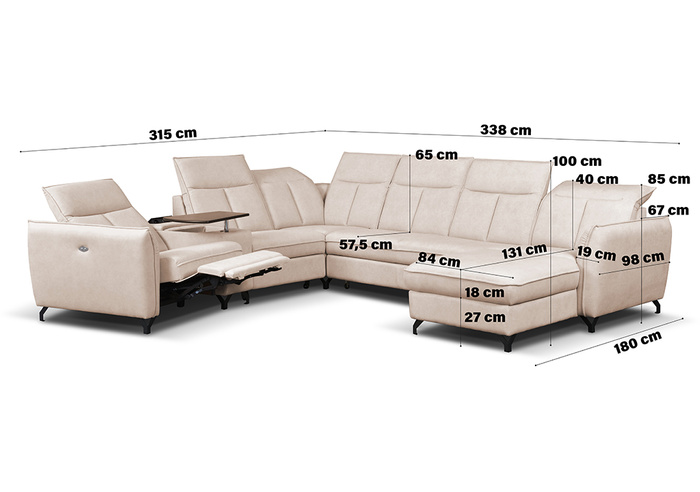 Narożnik Barcelona U-FORM rozkładany z pojemnikiem niebieski prawostronny