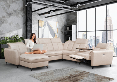 Narożnik Barcelona U-FORM rozkładany z pojemnikiem beż lewostronny