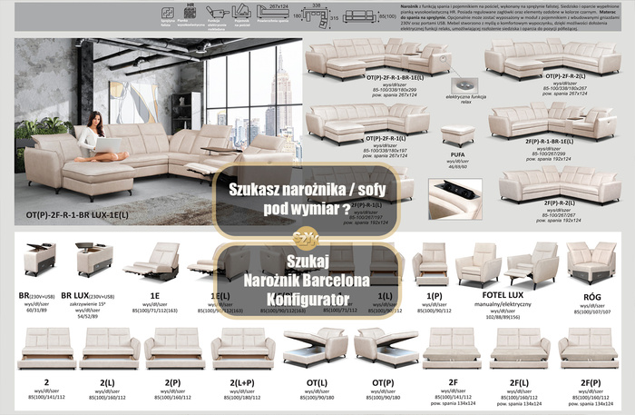Narożnik Barcelona U-FORM rozkładany z pojemnikiem beż lewostronny