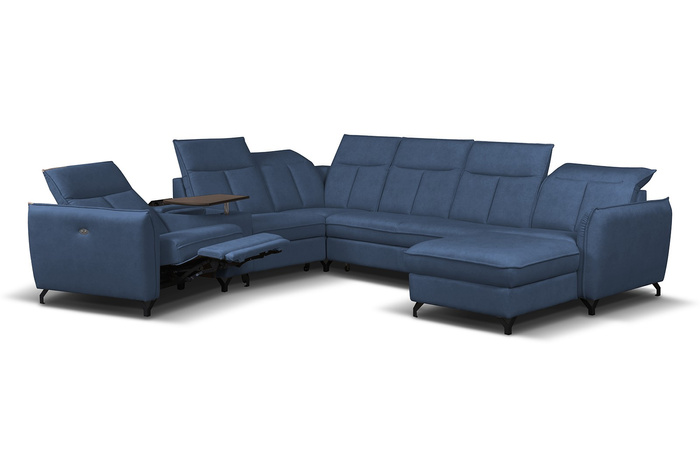 Narożnik Barcelona U-FORM rozkładany z pojemnikiem niebieski prawostronny