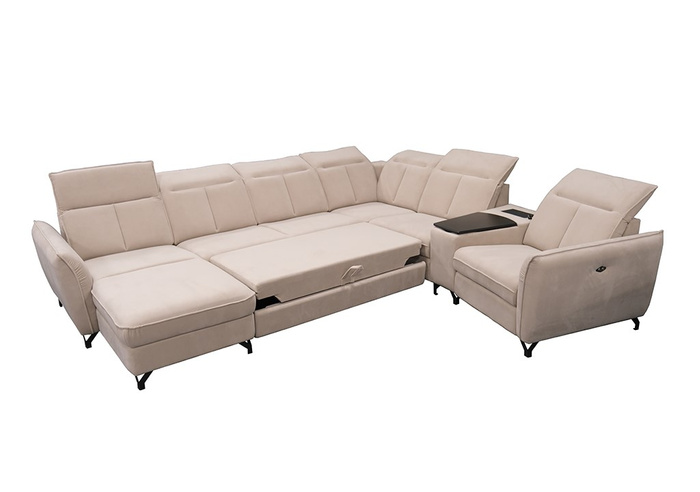 Narożnik Barcelona U-FORM rozkładany z pojemnikiem beż lewostronny