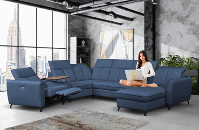 Narożnik Barcelona U-FORM rozkładany z pojemnikiem niebieski prawostronny