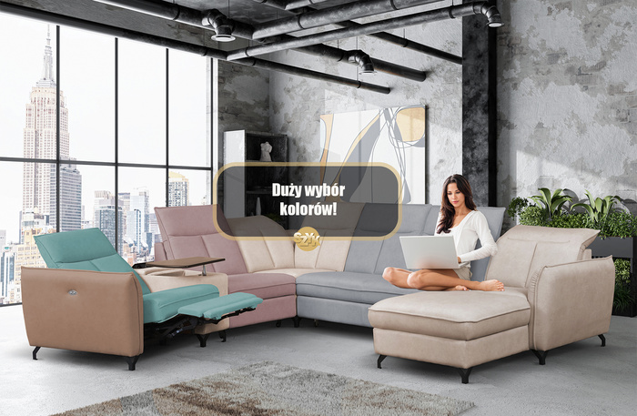 Narożnik Barcelona U-FORM rozkładany z pojemnikiem niebieski prawostronny