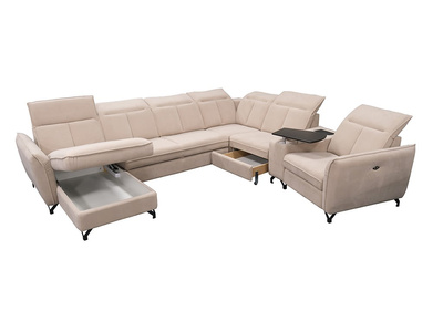 Narożnik Barcelona U-FORM rozkładany z pojemnikiem beż lewostronny