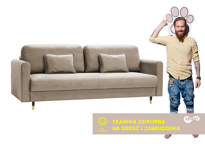 Sofa Ontario | Sofa rozkładana | Kanapa | Beż | Welur