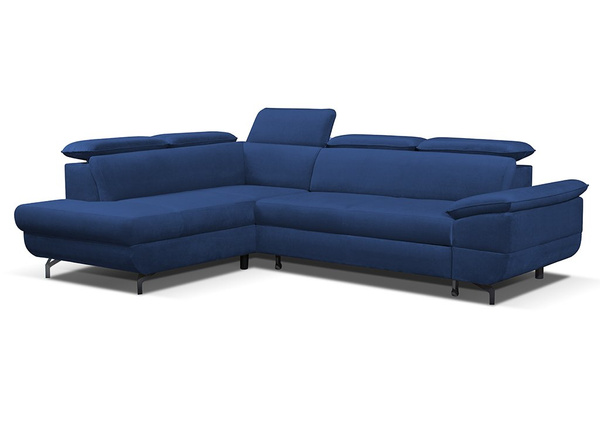 Narożnik z funkcją spania Gold L-kształtny niebieski z pojemnikiem lewostronny