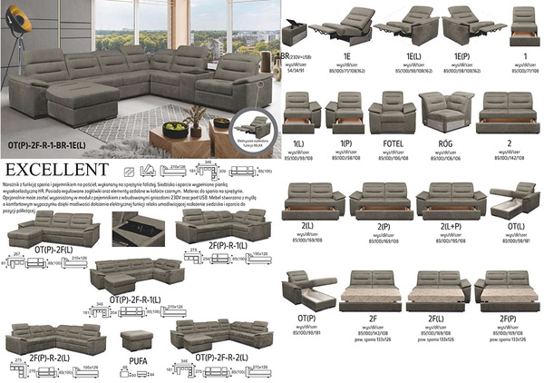 Narożnik EXCELLENT | Pod wymiar |  Szary | Welur