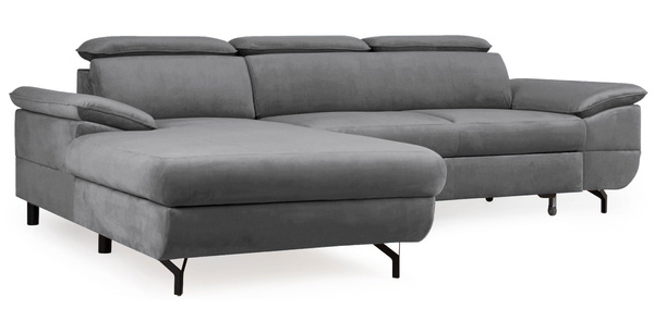 Narożnik z funkcją spania Gold L-kształtny jasny szary z pojemnikiem lewostronny