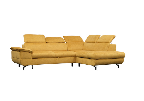 Narożnik z funkcją spania Gold L-kształtny żółty z pojemnikiem prawostronny