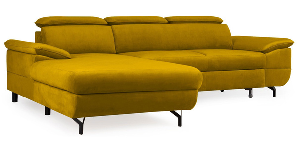 Narożnik z funkcją spania Gold L-kształtny musztardowy z pojemnikiem lewostronny