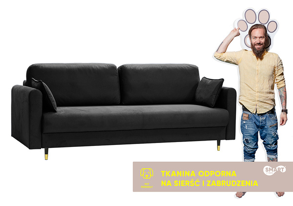 Sofa Ontario | Sofa rozkładana | Kanapa | Czarny | Welur