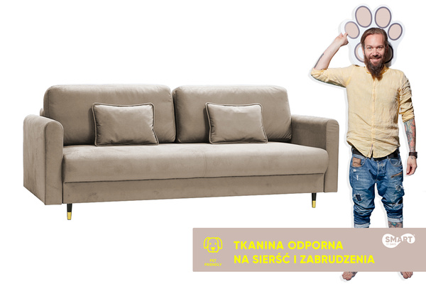 Sofa Ontario | Sofa rozkładana | Kanapa | Beż | Welur