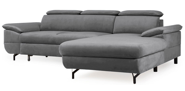 Narożnik z funkcją spania Gold L-kształtny jasny szary z pojemnikiem prawostronny