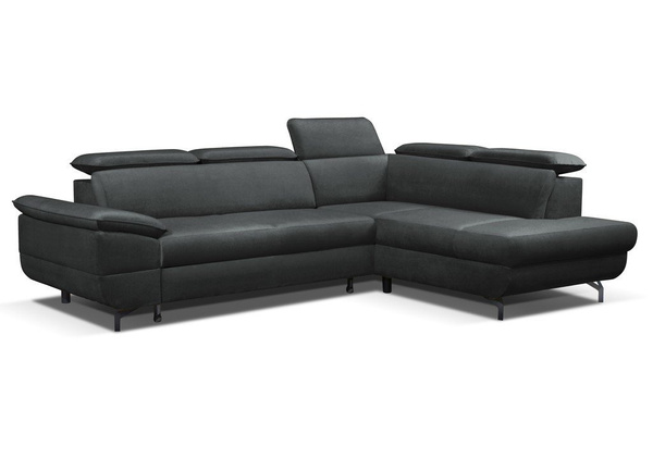 Narożnik z funkcją spania Gold L-kształtny grafitowy z pojemnikiem prawostronny