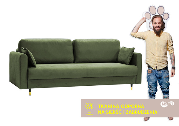 Sofa Ontario | Sofa rozkładana | Kanapa | Zielony | Welur