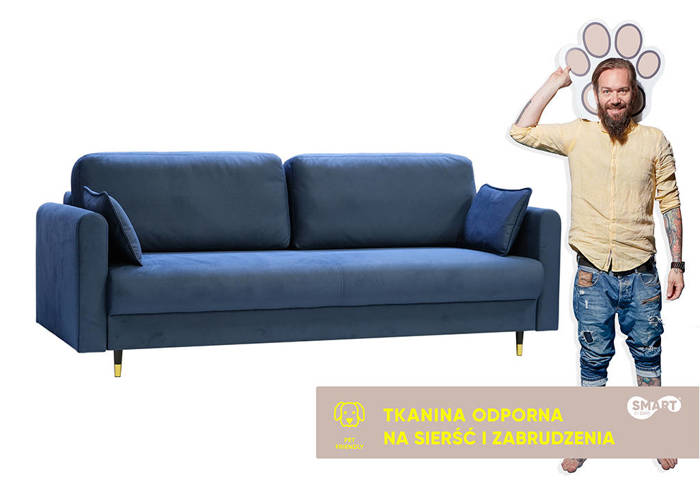 Sofa Ontario | Sofa rozkładana | Kanapa | Niebieski | Welur