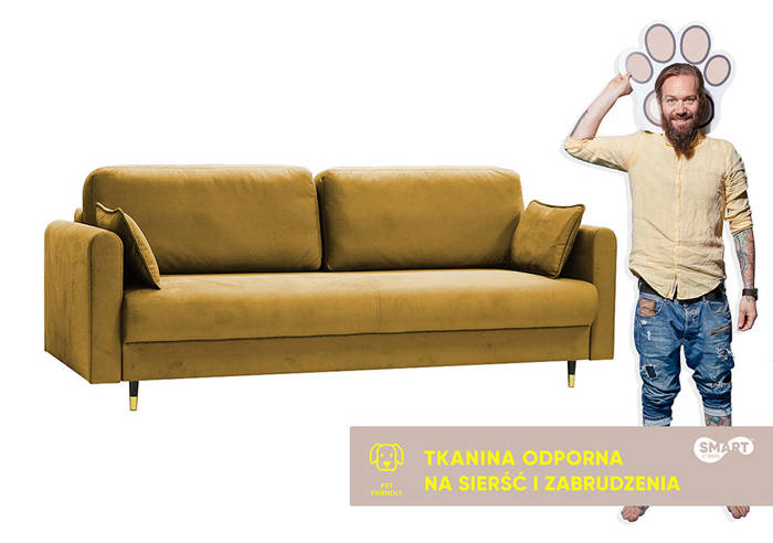 Sofa Ontario | Sofa rozkładana | Kanapa | Żółty | Welur